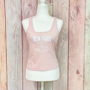 ‼️CLEARANCE SALE‼️Women’s Pink White Ribbed New York Collegiate Graphic Tank Top